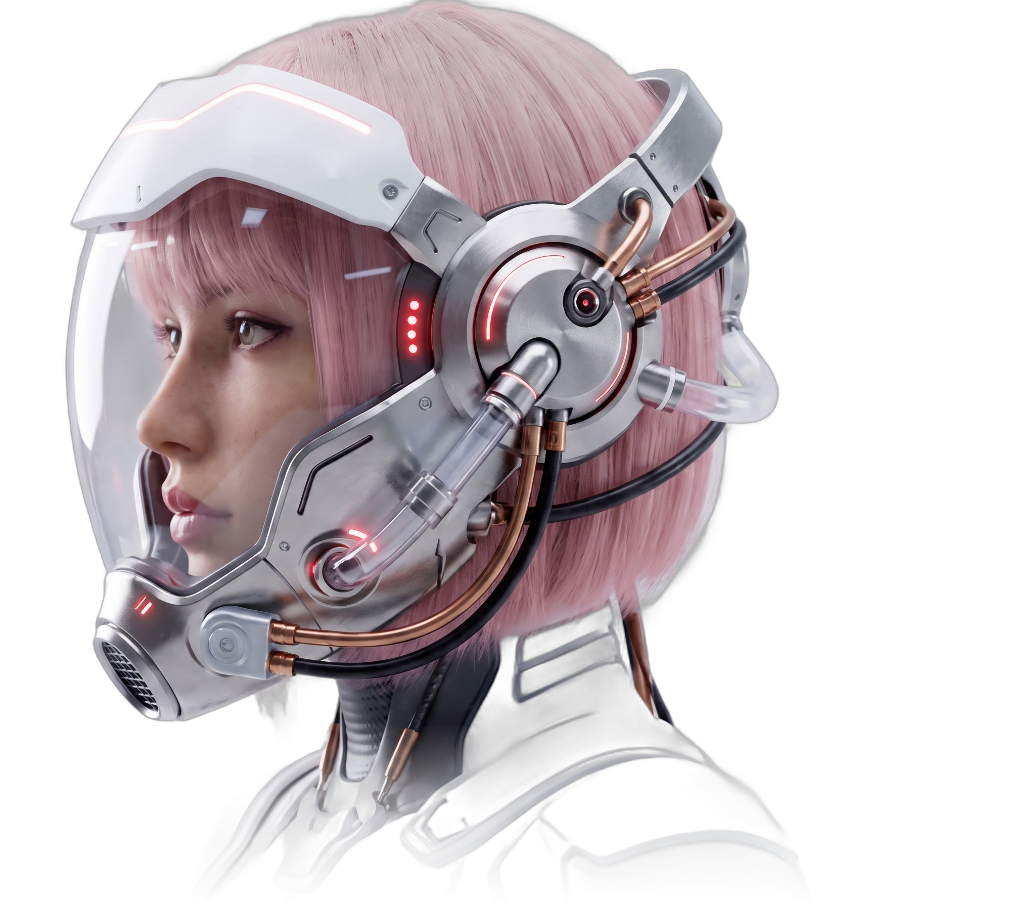 AX-09 operator wearing the pressure-rated EVA helmet